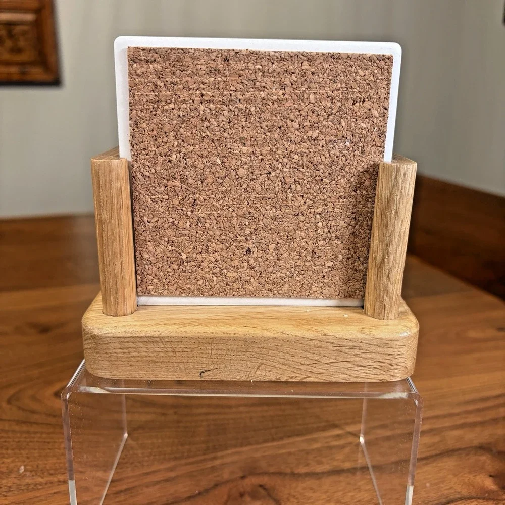 AbsorbaStone Duck Coasters Cork Back Thirsty with Wooden Oak Holder EUC